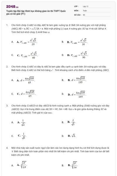 Tuyển tập Bài tập Hình học không gian ôn thi THPT Quốc gia có lời giải (P1)