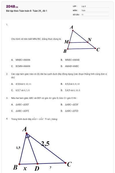 Bài tập theo Tuần toán 8- Tuần 29_ đề 1