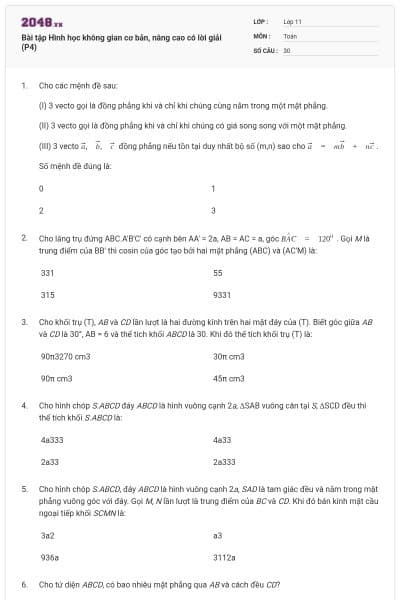 Bài tập Hình học không gian cơ bản, nâng cao có lời giải (P4)