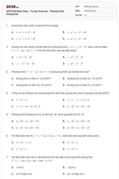 ĐGTD ĐH Bách khoa - Tư duy Toán học - Phương trình đường tròn