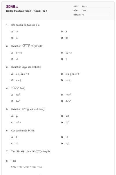 Bài tập theo tuần Toán 9 - Tuần 8 - Đề 1