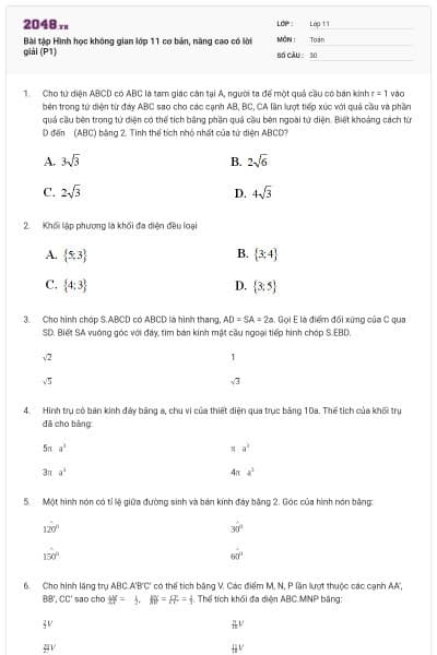 Bài tập Hình học không gian lớp 11 cơ bản, nâng cao có lời giải (P1)