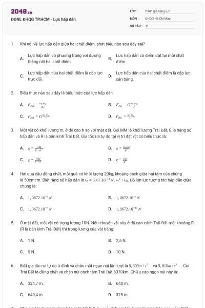 ĐGNL ĐHQG TP.HCM - Lực hấp dẫn