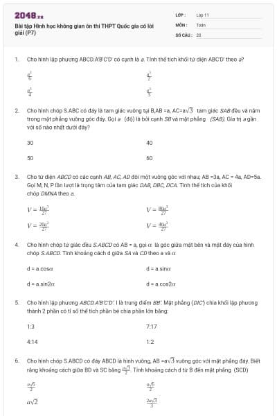 Bài tập Hình học không gian ôn thi THPT Quốc gia có lời giải (P7)