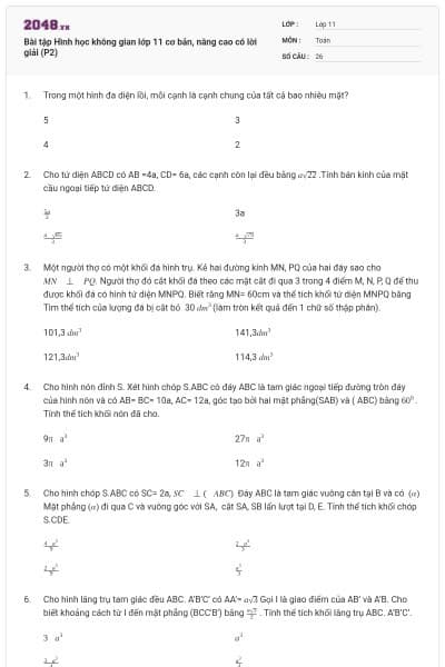 Bài tập Hình học không gian lớp 11 cơ bản, nâng cao có lời giải (P2)