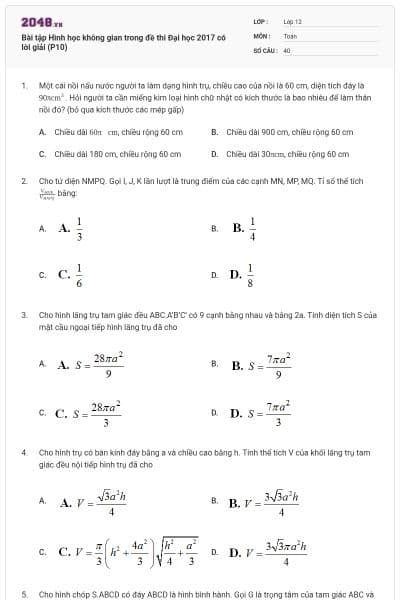 Bài tập Hình học không gian trong đề thi Đại học 2017 có lời giải (P10)