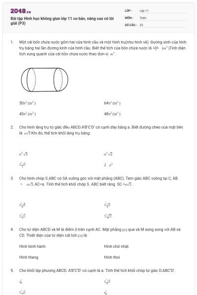 Bài tập Hình học không gian lớp 11 cơ bản, nâng cao có lời giải (P3)