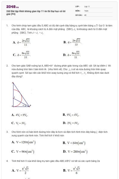 260 Bài tập Hình không gian lớp 11 ôn thi Đại học có lời giải (P4)
