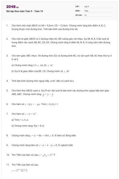 Bài tập theo tuần Toán 9 - Tuần 10