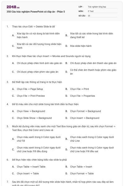 350 Câu trắc nghiệm PowerPoint có đáp án - Phần 5