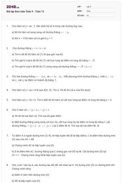 Bài tập theo tuần Toán 9 - Tuần 13