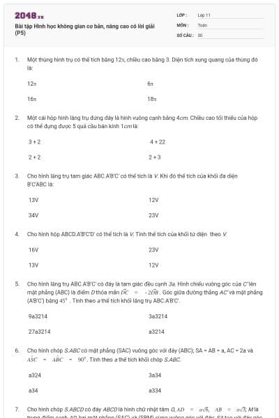 Bài tập Hình học không gian cơ bản, nâng cao có lời giải (P5)