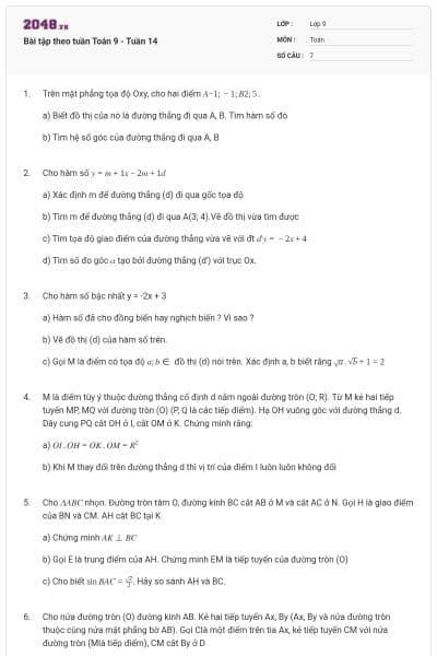 Bài tập theo tuần Toán 9 - Tuần 14