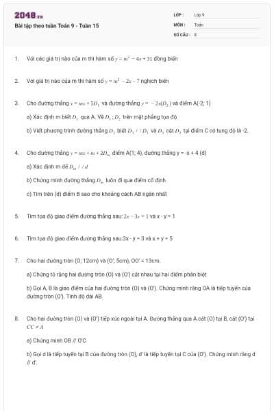 Bài tập theo tuần Toán 9 - Tuần 15