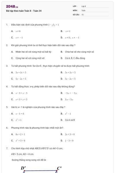 Bài tập theo tuần Toán 8 - Tuần 34
