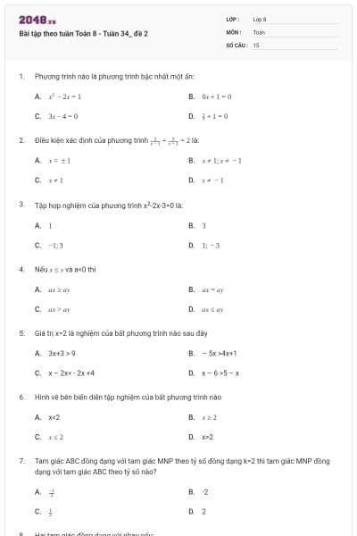 Bài tập theo tuần Toán 8 - Tuần 34_ đề 2