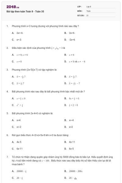 Bài tập theo tuần Toán 8 - Tuần 35