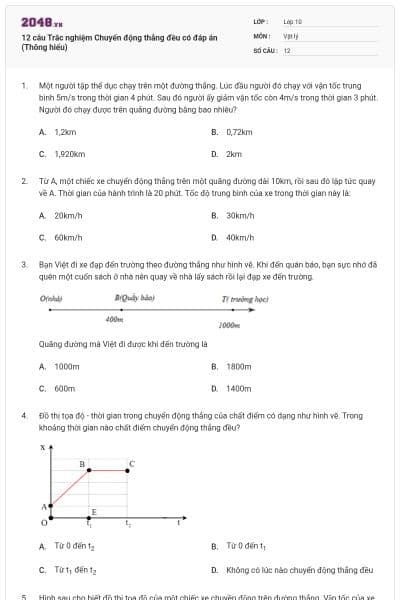 12 câu Trắc nghiệm Chuyển động thẳng đều có đáp án (Thông hiểu)