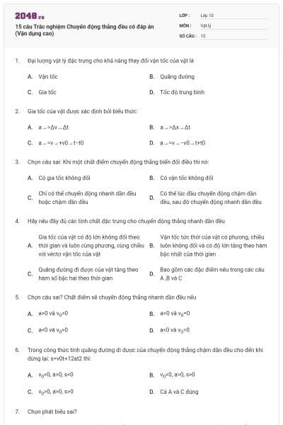 15 câu Trắc nghiệm Chuyển động thẳng đều có đáp án (Vận dụng cao)