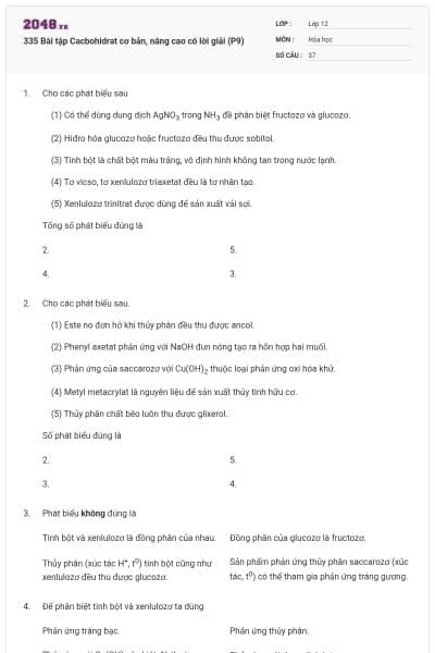 335 Bài tập Cacbohidrat cơ bản, nâng cao có lời giải (P9)