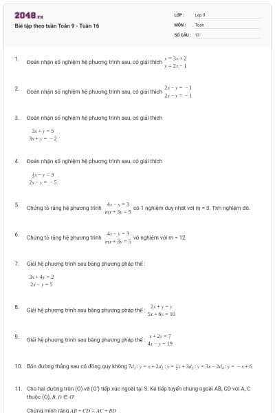 Bài tập theo tuần Toán 9 - Tuần 16