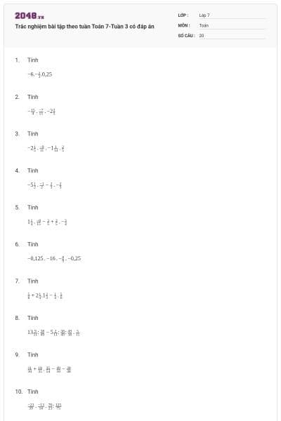 Trắc nghiệm bài tập theo tuần Toán 7-Tuần 3 có đáp án