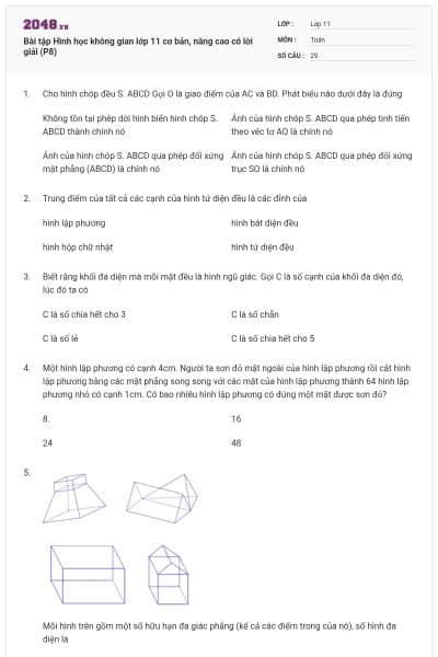 Bài tập Hình học không gian lớp 11 cơ bản, nâng cao có lời giải (P8)