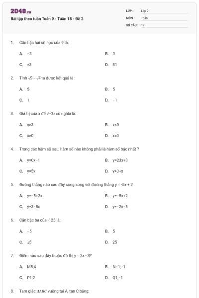 Bài tập theo tuần Toán 9 - Tuần 18 - Đề 2