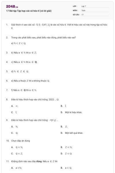 17 Bài tập Tập hợp các số hữu tỉ (có lời giải)