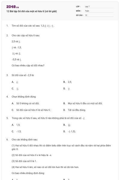 12 Bài tập Số đối của một số hữu tỉ (có lời giải)