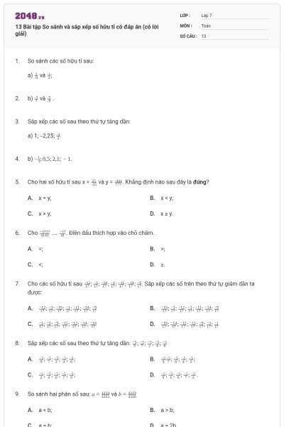 13 Bài tập So sánh và sắp xếp số hữu tỉ có đáp án (có lời giải)