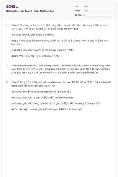 Bài tập theo tuần Toán 8 - Tuần 10 (Hình thoi)