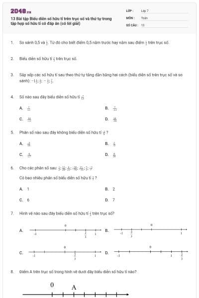 13 Bài tập Biểu diễn số hữu tỉ trên trục số và thứ tự trong tập hợp số hữu tỉ có đáp án (có lời giải)