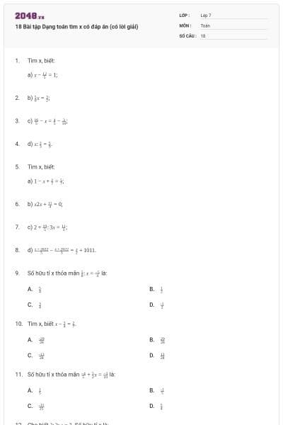 18 Bài tập Dạng toán tìm x có đáp án (có lời giải)