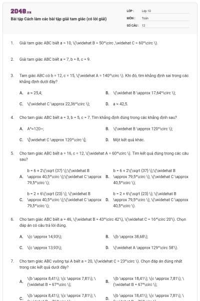Bài tập Cách làm các bài tập giải tam giác (có lời giải)