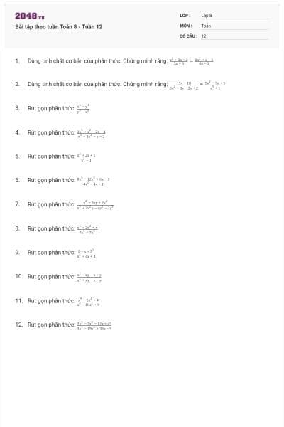 Bài tập theo tuần Toán 8 - Tuần 12