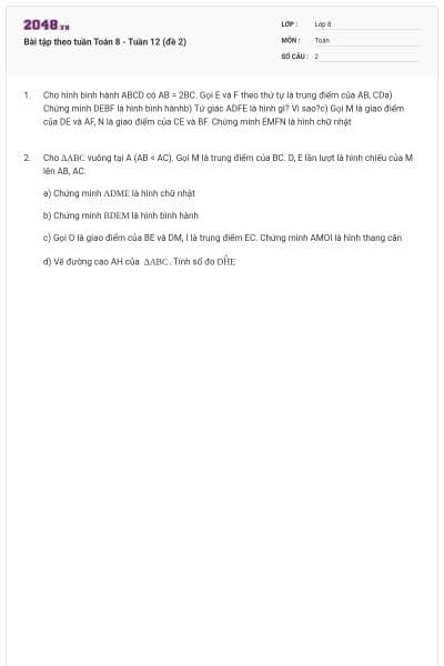 Bài tập theo tuần Toán 8 - Tuần 12 (đề 2)