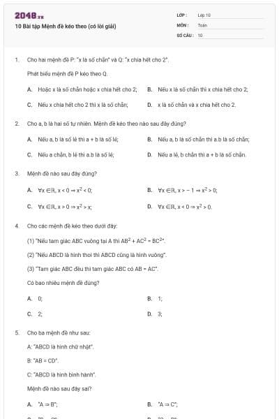 10 Bài tập Mệnh đề kéo theo (có lời giải)