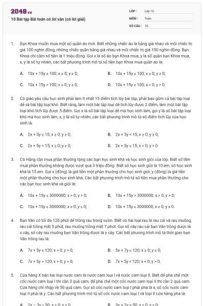 10 Bài tập Bài toán có lời văn (có lời giải)
