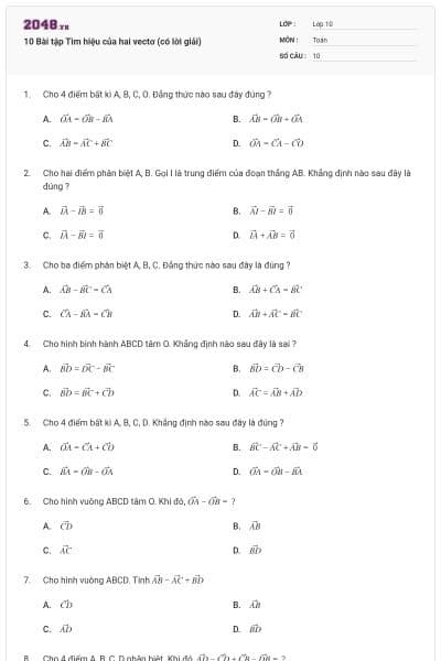 10 Bài tập Tìm hiệu của hai vectơ (có lời giải)