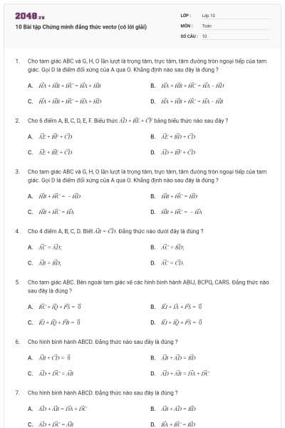 10 Bài tập Chứng minh đẳng thức vectơ (có lời giải)