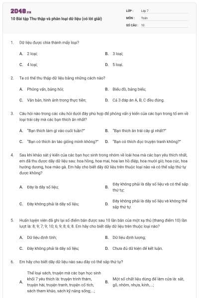 10 Bài tập Thu thập và phân loại dữ liệu (có lời giải)