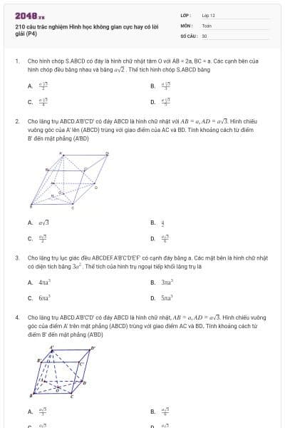 210 câu trắc nghiệm Hình học không gian cực hay có lời giải (P4)