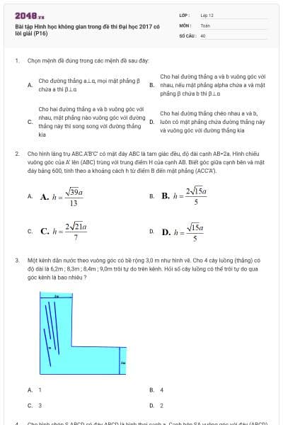 Bài tập Hình học không gian trong đề thi Đại học 2017 có lời giải (P16)