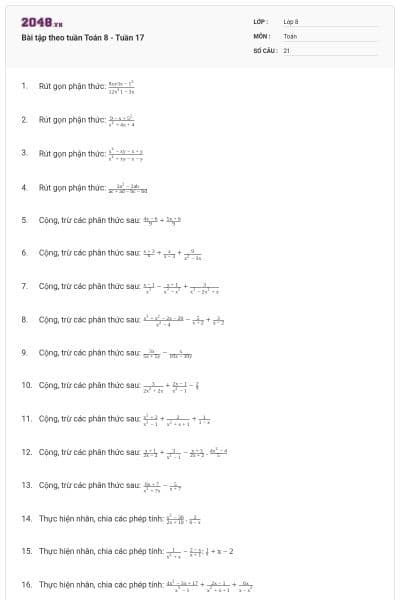 Bài tập theo tuần Toán 8 - Tuần 17