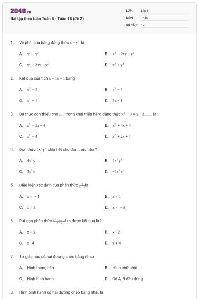 Bài tập theo tuần Toán 8 - Tuần 18 (đề 2)
