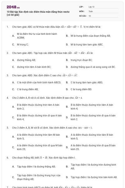 10 Bài tập Xác định các điểm thỏa mãn đẳng thức vectơ (có lời giải)