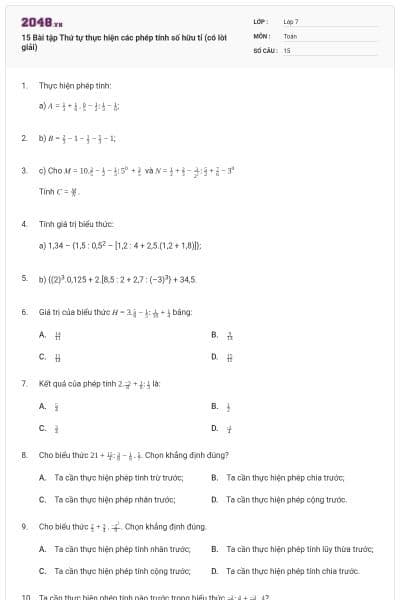 15 Bài tập Thứ tự thực hiện các phép tính số hữu tỉ (có lời giải)