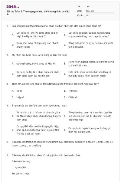 Bài tập Tuần 2: Thương người như thể thương thân có đáp án