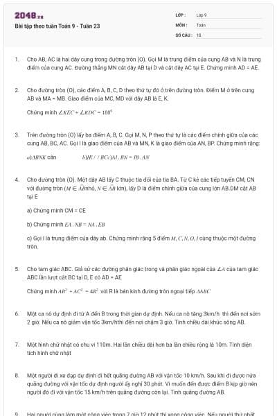 Bài tập theo tuần Toán 9 - Tuần 23